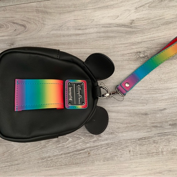 USED-Disney Parks Mickey Mouse Pride Rainbow Loungefly Mini Wristlet Belt Bag - Picture 7 of 7